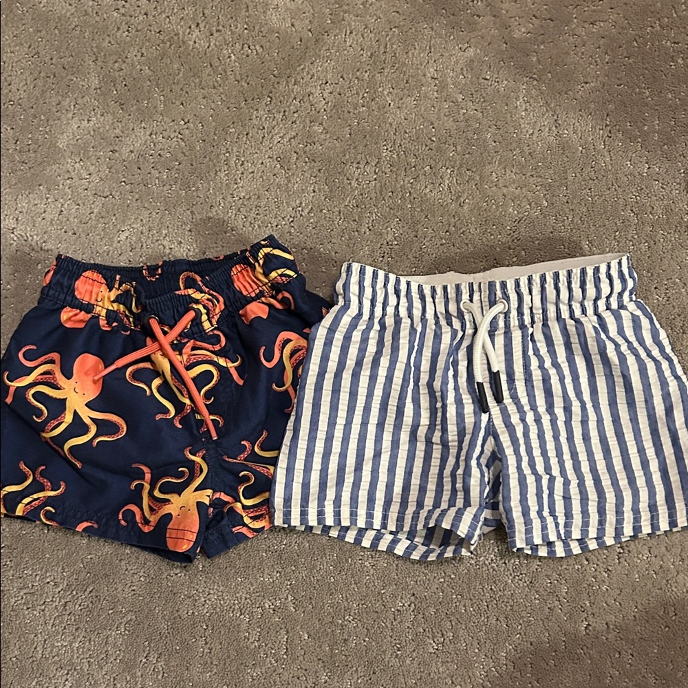 Cat & Jack Kids Swim Trunks - Navy with Orange Octopus & Blue Stripes